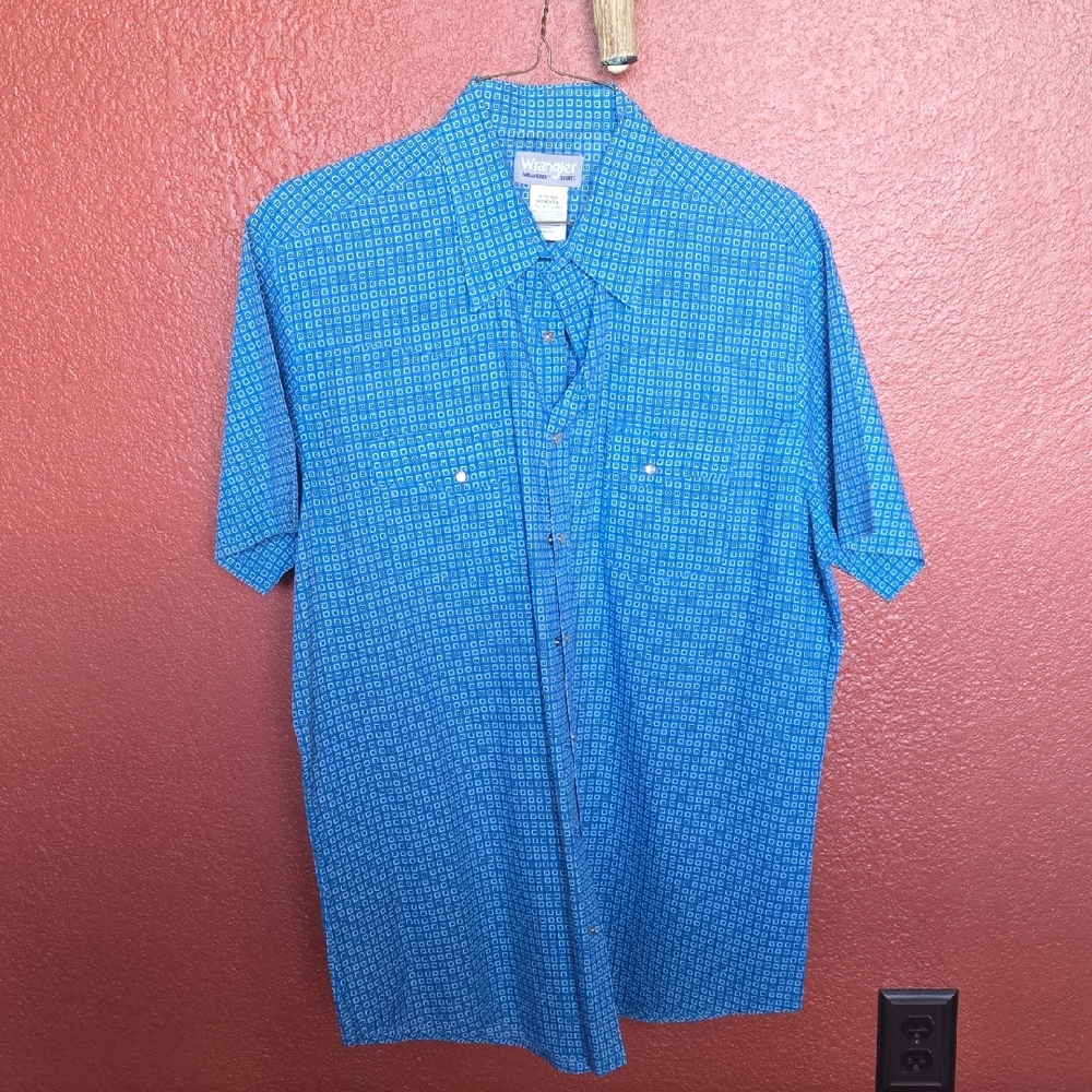 Wrangler Men's Blue Patterned Casual Shirt Mens Big&Tall Fit
